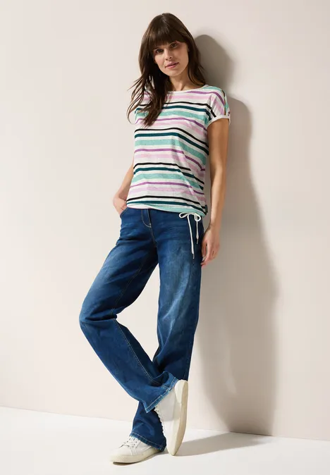 Leinen-Look Streifen-Shirt agave green