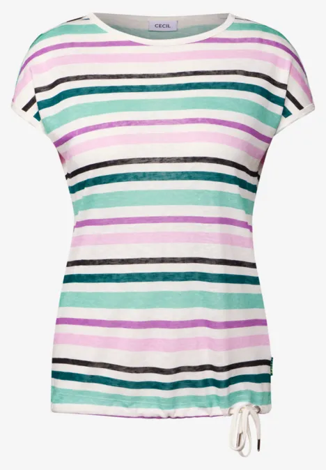 Leinen-Look Streifen-Shirt agave green