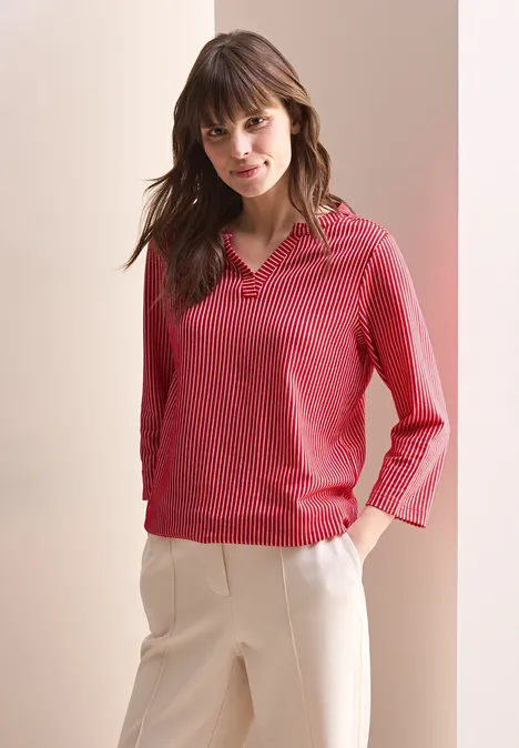 Gestreiftes Strukturshirt granita red
