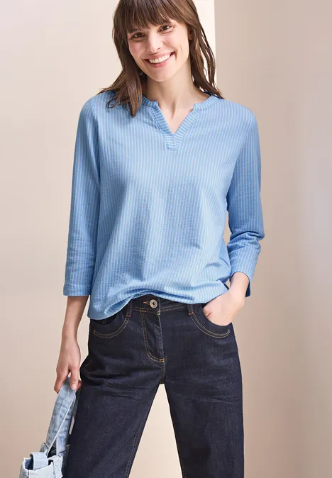 Gestreiftes Strukturshirt fresh light blue