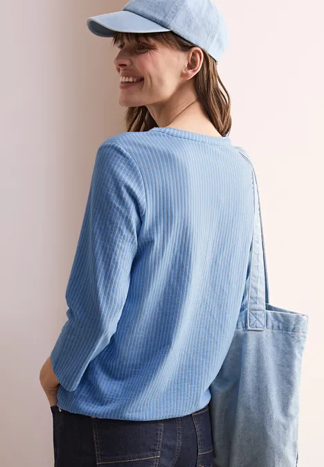 Gestreiftes Strukturshirt fresh light blue