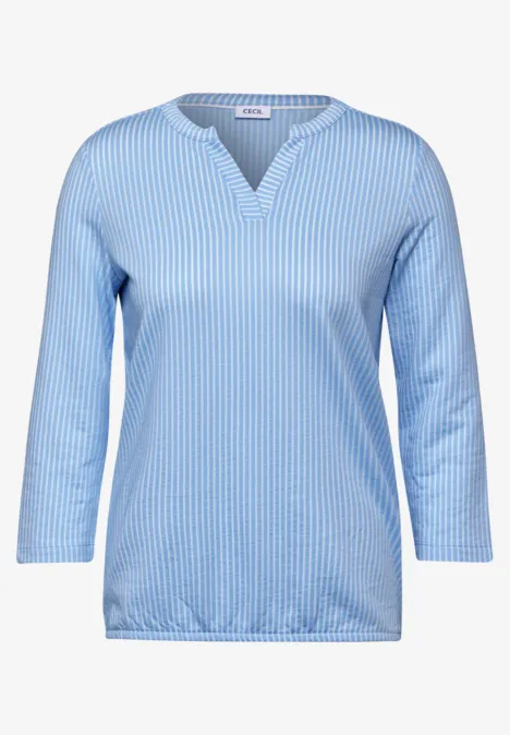 Gestreiftes Strukturshirt fresh light blue