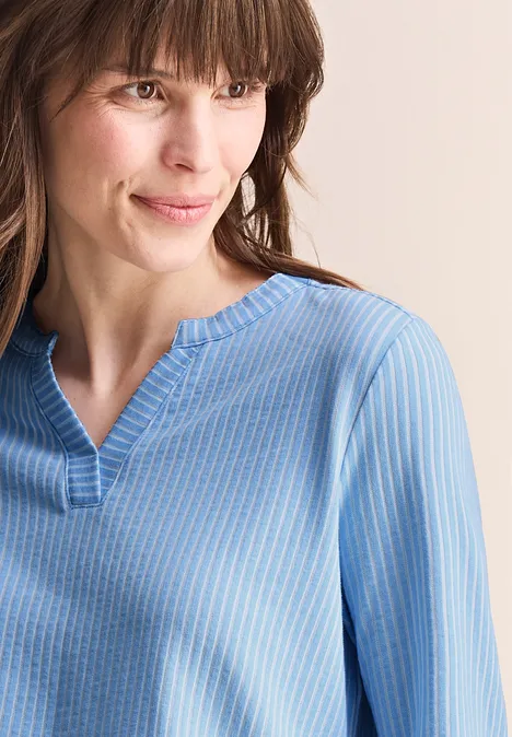 Gestreiftes Strukturshirt fresh light blue