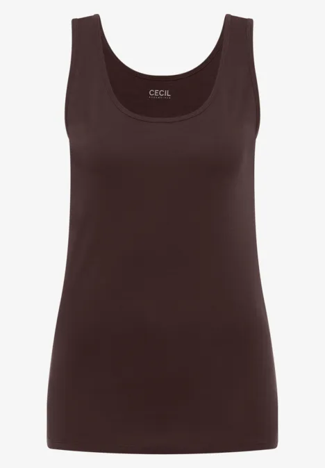 Débardeur femme marron foncé sans manches à encolure ronde.