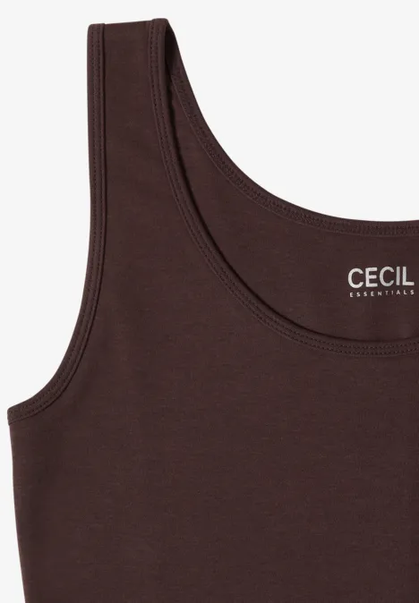 Top sans manches marron à encolure ronde avec logo de la marque Cecil.