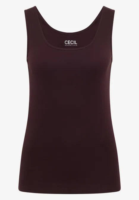 Bordeauxrood dames tanktop zonder mouwen, met ronde hals en eenvoudig ontwerp.