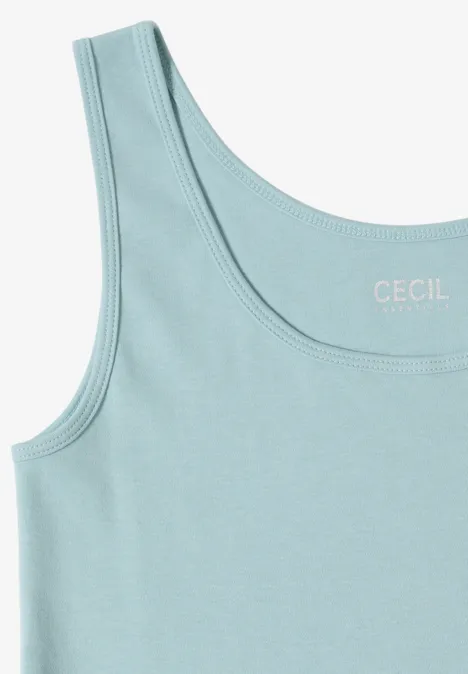 Mouwloos top in pastelmint met ronde hals en klein CECIL-logo.