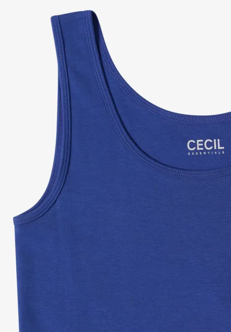 Effen blauw mouwloos topje met merklogo in de nek