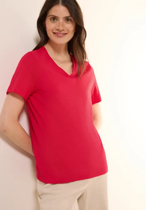 Basic V-Neck T-Shirt glazed apple red