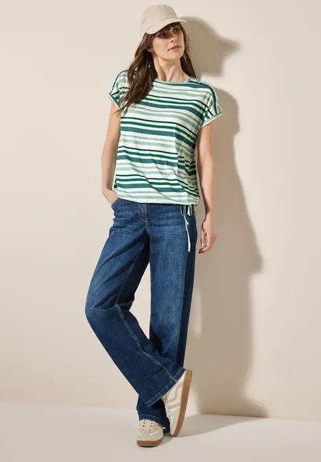 Streifen-Shirt mit Raffung garden green