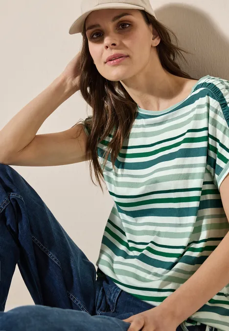 Streifen-Shirt mit Raffung garden green