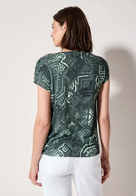 Print-Shirt mit Raffung slate khaki