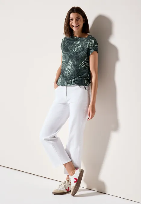 Print-Shirt mit Raffung slate khaki