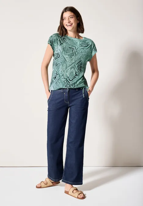 Print-Shirt mit Raffung matcha green