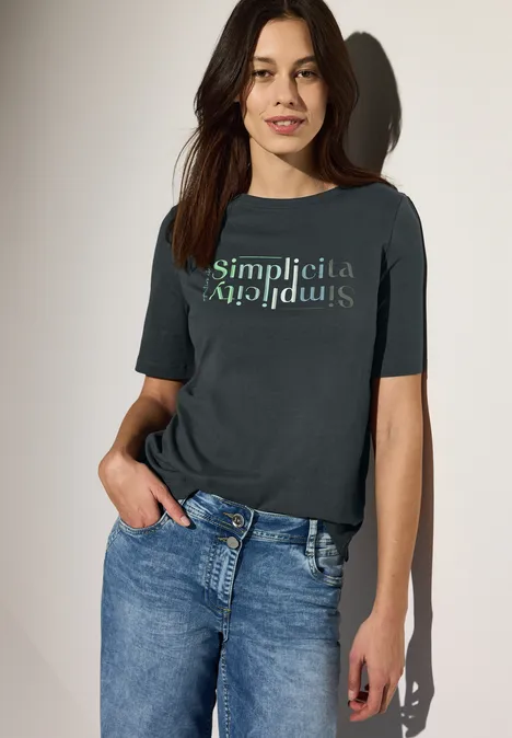 T-Shirt mit Wording slate khaki