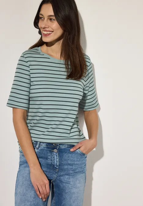 Gestreiftes T-Shirt cool salvia green