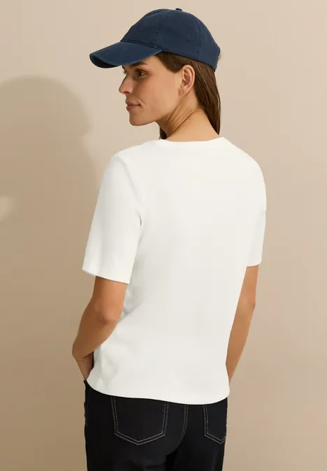 Basic Rippstruktur T-Shirt vanilla white