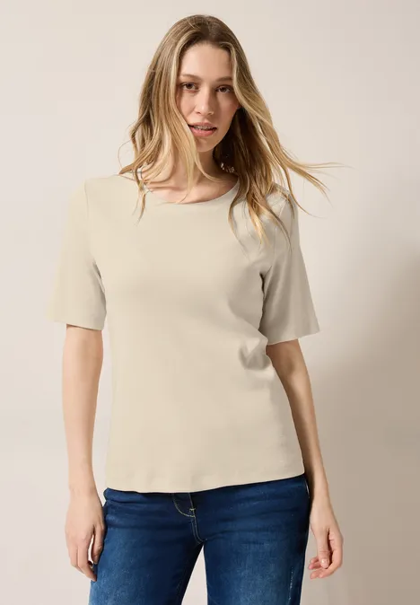 Basic geribd Shirt light beige