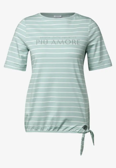 Streifenshirt mit Wording cool salvia green