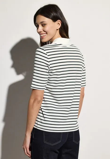 Gestreiftes Piqué Poloshirt vanilla white