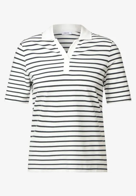 Gestreiftes Piqué Poloshirt vanilla white