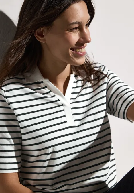 Gestreiftes Piqué Poloshirt vanilla white