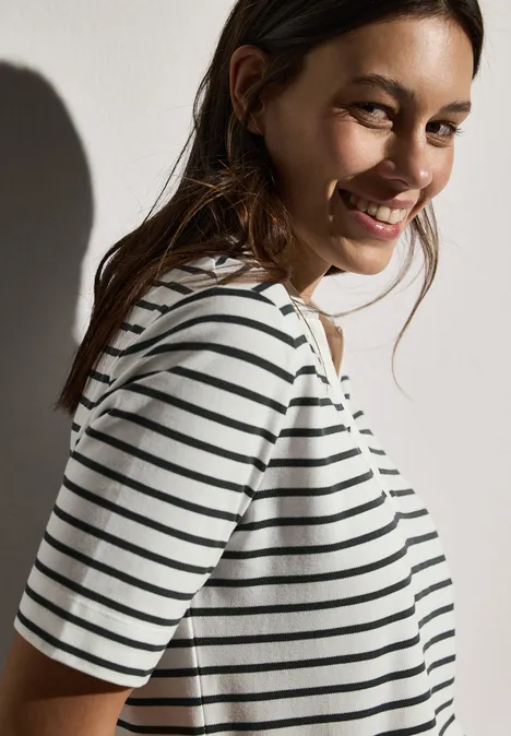 Gestreiftes Piqué Poloshirt vanilla white