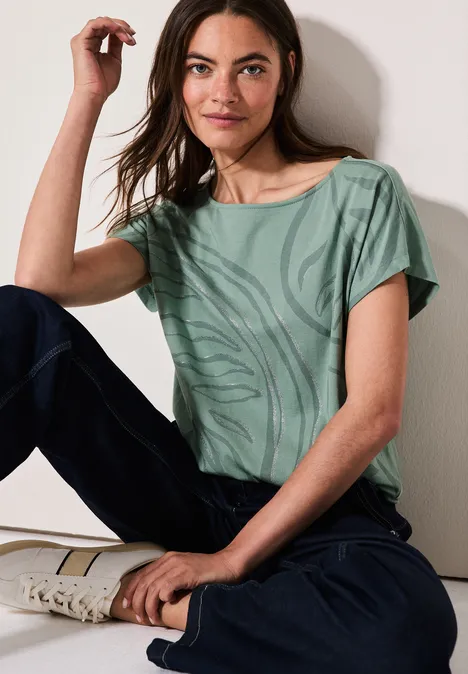 Gemustertes T-Shirt matcha green