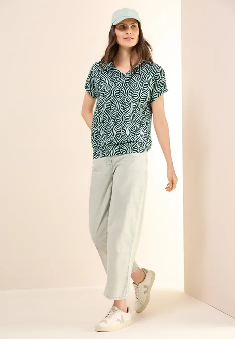 Gemustertes V-Neck T-Shirt slate khaki