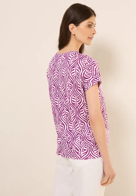 Gemustertes V-Neck T-Shirt anemone pink