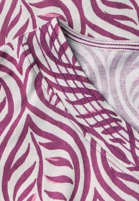 Gemustertes V-Neck T-Shirt anemone pink