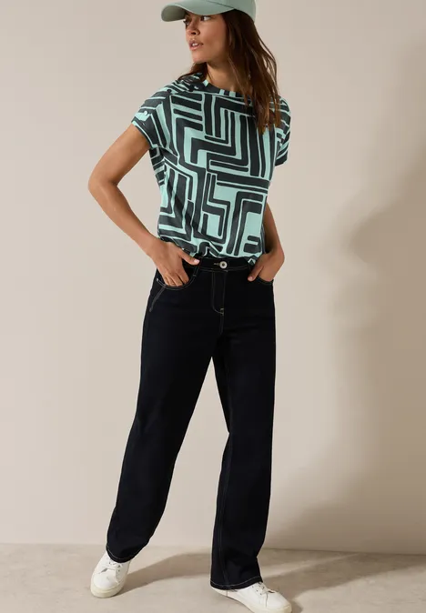 Print-Shirt mit Knopfdetail slate khaki
