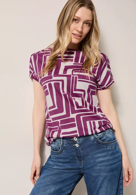 Print-Shirt mit Knopfdetail anemone pink