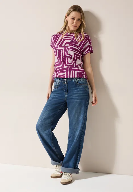 Print-Shirt mit Knopfdetail anemone pink