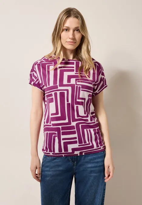 Print-Shirt mit Knopfdetail anemone pink