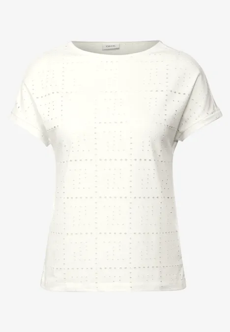 T-Shirt mit Lochmuster vanilla white