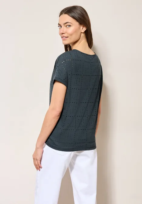 T-Shirt mit Lochmuster slate khaki