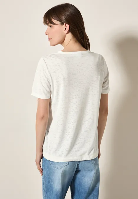 Ausbrenner-Shirt mit Wording vanilla white