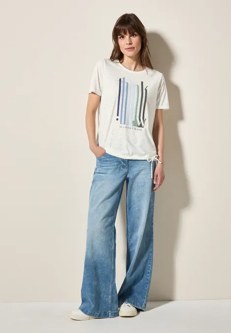 Ausbrenner-Shirt mit Wording vanilla white