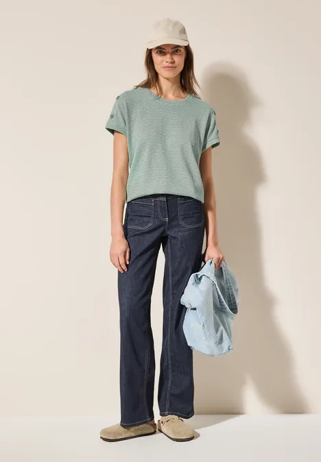 Gestreiftes Strukturshirt matcha green