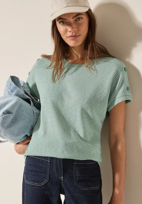 Gestreiftes Strukturshirt matcha green