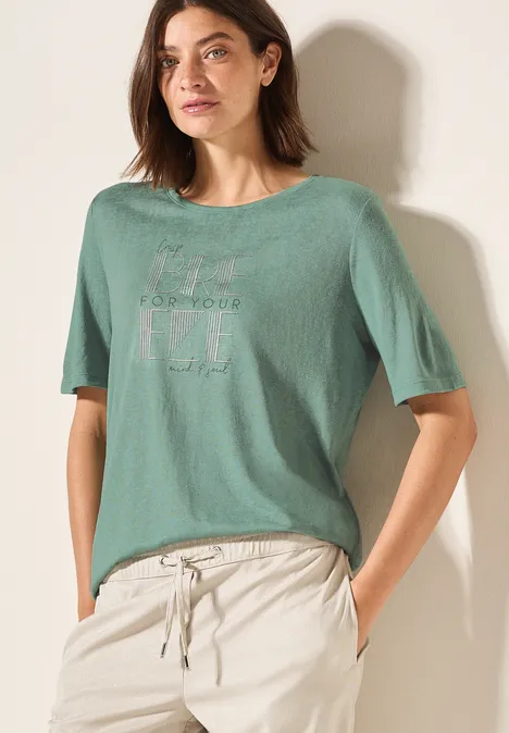 Leinen-Look T-Shirt matcha green