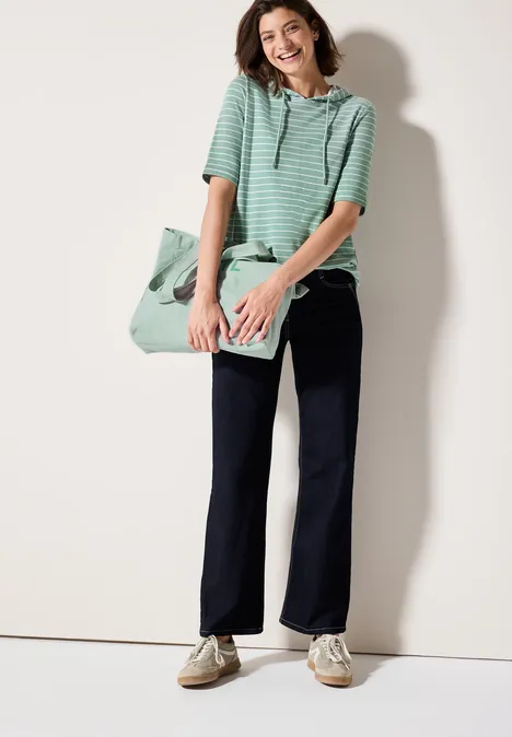Gestreifter Kapuzenpullover matcha green