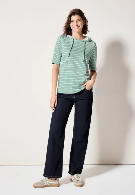 Gestreifter Kapuzenpullover matcha green