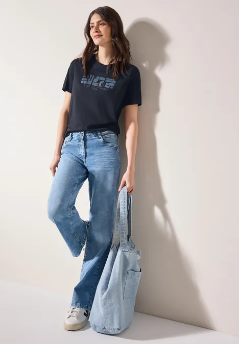 Basic T-Shirt mit Print universal blue
