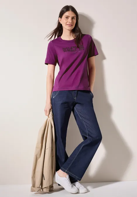 Basic T-Shirt mit Print anemone pink