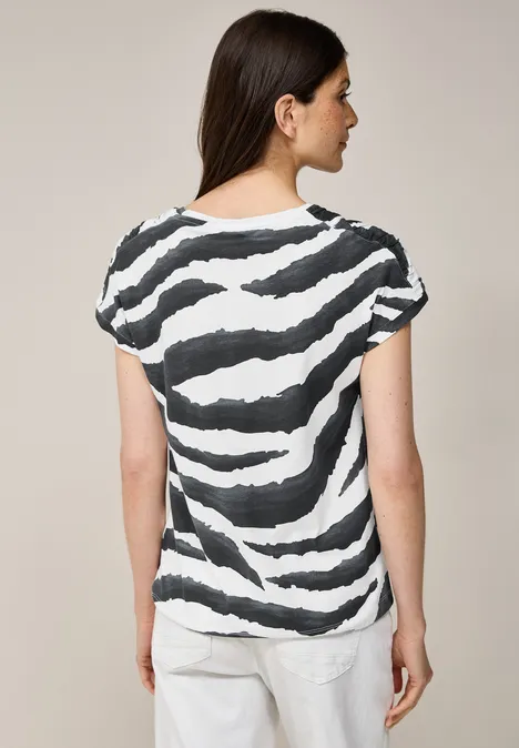Print Shirt mit Raffung volcanic grey