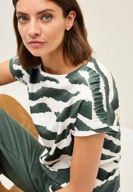 T-shirt imprimé avec fronces dark balmy khaki