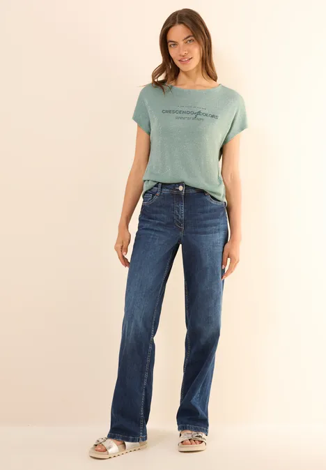 Glitzer Shirt mit Wording matcha green