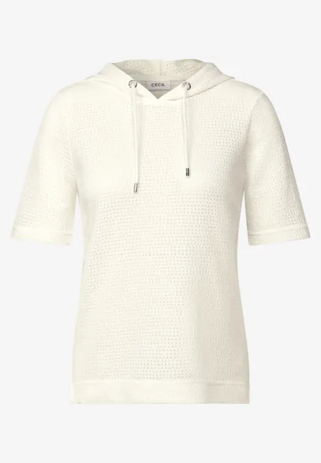 Strukturshirt mit Kapuze vanilla white
